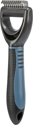 TRIXIE Fell-Entfilzer zum Entfilzen und Ausdünnen - schneidet kleine Verfilzungen - glättet Deckhaar und Unterwolle - 1 cm Zinkenlänge - gummierter Kunststoffgriff - 6 x 18 cm - schwarz/blau - 24242