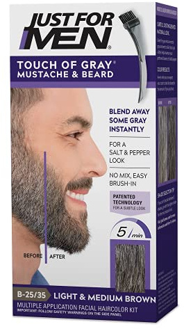 Just for Men Touch of Gray Kit de coloration, Teinture pour Moustache et Barbe Marron Clair et Moyen