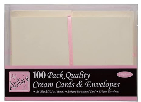 Anita's Plain, Blank Cards & Envelopes, A6, Cream, Pack of 100, for Home, Wedding, Birthday, Christmas, Thank You, Art & Craft, Scrapbooking Supplies, Baby Shower, Card Making