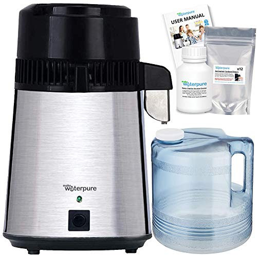 Water Distiller for The Home, 100% Stainless Steel, New Deluxe 2020 Machine, BPA Free Jug, 3 Years Filters Free, 200g Residue Cleaner Free by No.1 Trusted Supplier Make Water Pure