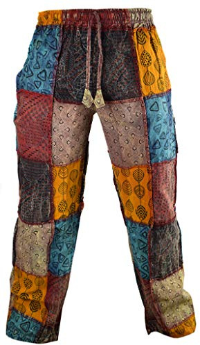 Gheri Paisley Patch Cotton Hemp Printed Casual Funky Striaght Trousers