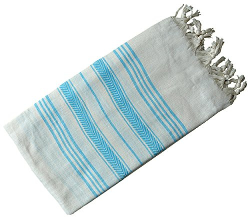 Dandelion - Ivory Basic Pattern - Naturally-Dyed Cotton Turkish Towel Peshtemal - 71x39 Inches - Azure