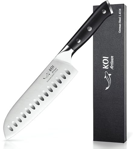KOI ARTISAN Chefs Santoku Knife – 7 Inch Sharp Edge Japanese Chef Knife, Premium High Carbon Chefs Knives Professional,Japanese Damascus Chef Knife Stainless Steel, Corrosion & Stain Resistant