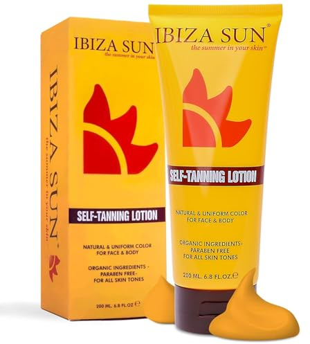 Ibiza Sun Self Tanner – Natural & Organic Sunless Tanning Lotion with Vitamin E & Aloe Vera – Streak-Free, Fast-Absorbing & Fragrance-Free – Long-Lasting Glow for Face & Body, All Skin Types