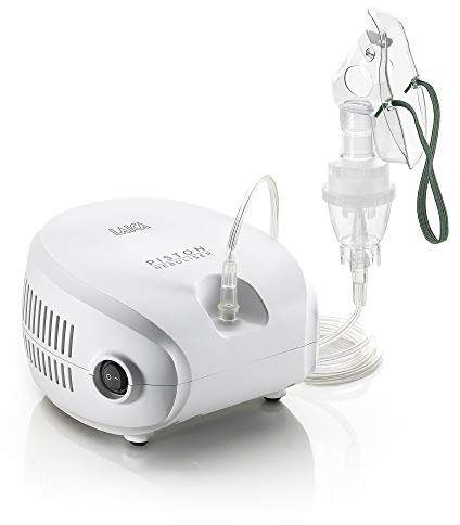 LAICA Aerosol a Pistone NE2014 – Nebulizzatore per Aerosolterapia a Nebulizzazione Fine con Maschere Adulto e Pediatrica, Ampolla Regolabile, Boccaglio, Forcella Nasale e 5 Filtri