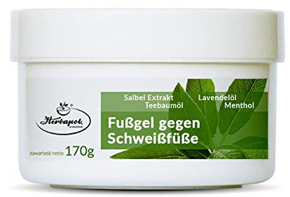 Fußcreme gegen Schweißfüße - Mittel bei Fußgeruch Schwitzen Fußpilz Hornhaut - Fußgel reduziert Juckreiz Schwellung mit Salbei - Fußdeo antibakteriell für trockene Haut kühlend fettet nicht 170g