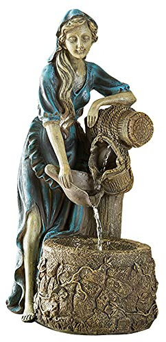 HQL Fontaine d'eau de puits Wishing, Cascade de Jardin en Plein air - 23 Pouces de Hauteur - Femmes rustiques au puits, Fontaine décorative avec Pompe, décoration d'intérieur pour Patio