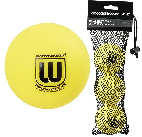 Winnwell Yellow 50 Gram Soft Density Street Hockey Balls - 3 Pack with Mesh Bag