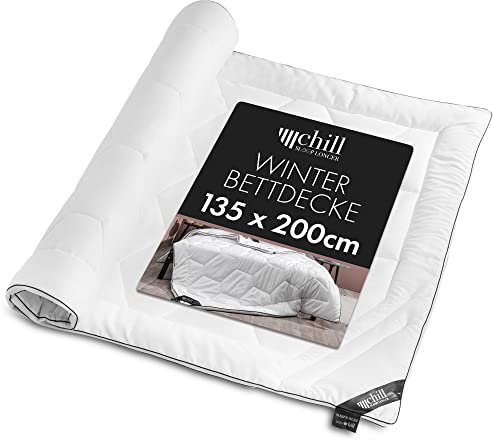 chill SLEEPLONGER Winterdecke 135x200 - Bettdecke 135x200 - Warme Schlafdecke Atmunsaktiv & Waschbar & 100% Vegan - Steppdecke Warm mit Schlafkomfort Leiste - 1000g Füllung ideale Winter Bettdecke