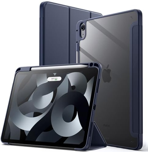 JETech Hülle für iPad Air 11 Zoll M3/M2 (2025/2024), iPad Air 5/4 (10,9-Zoll, 2022/2020, 5./4.) mit Stifthalter, Klare Transparente Rückseitenschale Dünner Ständer Tablet Schutzhülle (Tief Navy)