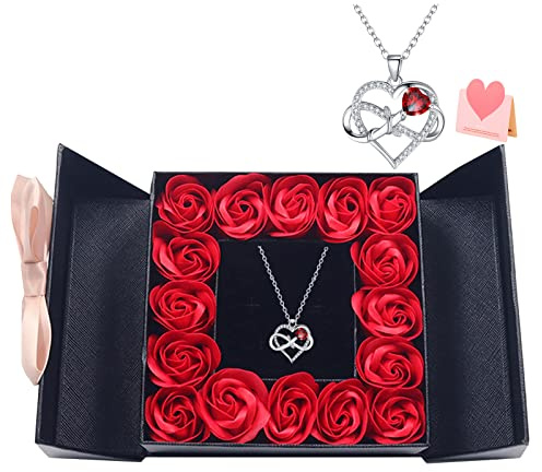 Collier en argent sterling 925 avec pendentif en forme de rose éternelle pour femme avec pendentif amour infini dans une boîte à roses, cadeau pour maman, femme, fête des mères, Saint-Valentin, Noël,