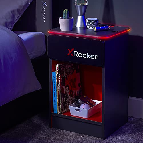 X-ROCKER - Table de Chevet Carbon-Tek avec Chargeur sans Fil et éclairage LED Gris/Rouge