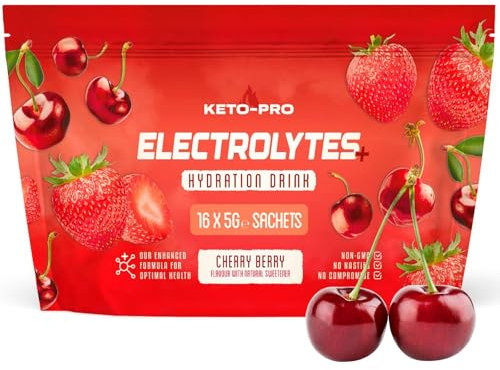 Keto-Pro Keto Electrolytes 80g | Electrolyte Powder Sachets for Extra Convenience | Supporting Your Fasting, Health & Fitness Goals | Cherry Berry Flavour | 16 Pack