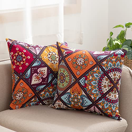ATsense 2er Set Kissenbezug 60 x 60 cm, 2 Stück - 100% Baumwolle, Bunt Kopfkissenbezug mit Reißverschluss, Superweicher Premium und Hypoallergen, ÖkoTex Super Bequemer Kissenhülle（Böhmen，Paisley）