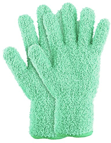 Molain 1 Pair Microfiber Dusting Gloves, Reusable Washable Cleaning Gloves Mittens for Plants House Cleaning Car Blinds Lamps and Small Hard to Reach Corners(Green)