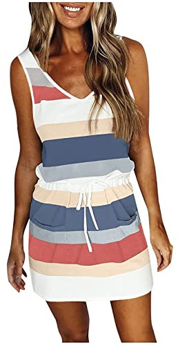 AMhomely Women's Casual Elegant Summer Midi Dress - Boho, Loose, Long, Light Blue - UK Size 03