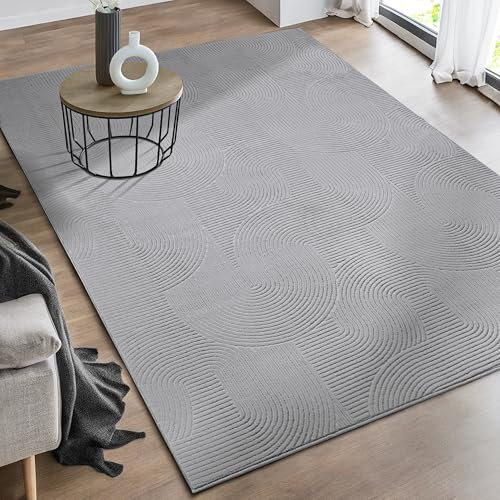the carpet Rio - moderner und weicher Teppich Wohnzimmer Schlafzimmer mit Anti-Rutsch-Rücken und 3D-Optik, Flauschige Oberfläche, pflegeleicht und robust, Grau, 120 x 160 cm