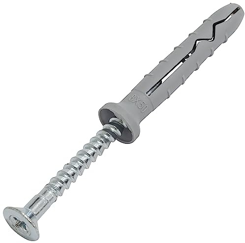Aerzetix – C67160 – uppsättning med 50 pluggar med spik Ø 8 x 50 mm med fasad krage av polyetylen + 50 nagelskruvar Ø 4,9 x 55 mm med försänkt huvud PZ2 av stål – för inslagning – betong, tegelsten