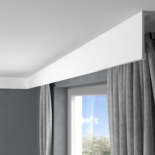 PROVISTON | Vorhangleiste | Polystyrol | 46 x 148 x 2000 mm | Weiß | Indirekte Beleuchtung | Stuckleiste