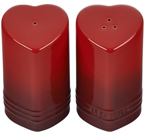 Le Creuset Salz- und Pfefferstreuer aus Steingut, herzförmig, je 118 ml, Kirschrot