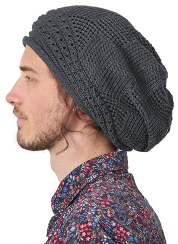 CHARM Oversized Slouchy Crochet Beanie for Women, Mens Cotton Rasta Tam Slouchy Hat for Locs Dark Gray