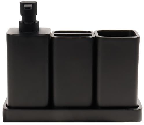 YMXYJM Bathroom Accessories Set, 4 Pcs Bathroom Accessory Set, Soap Dispenser, Toothbrush Holder, Qtip Holder Set, Bathroom Sets Complete, Bathroom Sink Set for Modern Home,Matte Black