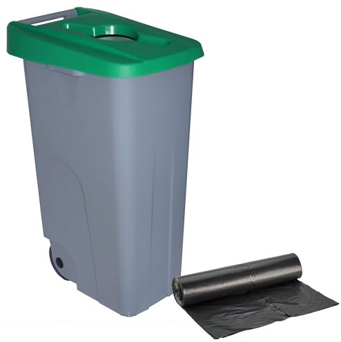 WELL HOME MOBILIARIO & DECORACIÓN Contenedor Abierto 110L Verde H.88cm + Rollo 10 bolsas de basura 120L