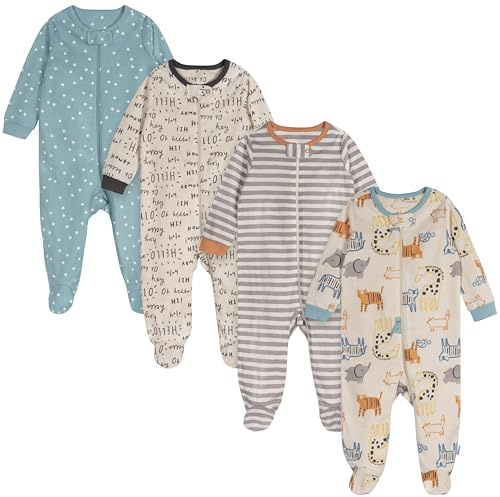 Onesies Brand Unisex Baby 4-pack Sleep 'N Play Footies, Hello Friends, 6-9 Months