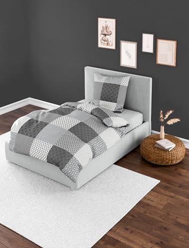 Bierbaum Juego de Ropa de Cama 6277, Franela Fina, diseño en Alemania, Plata 15, 135 x 200 + 80 x 80 cm