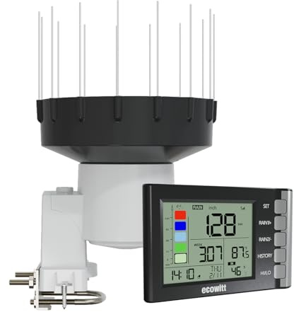 ECOWITT WH5360H - Pluviometro digitale 3 in 1 ad alta precisione per la casa, con termometro e igrometro interno, pluviometro per esterni per registrare la quantità di precipitazioni con picco