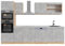 Vicco Küchenzeile R-Line, Beton/Goldkraft Eiche, 300 cm mit Hochschrank, AP Marmor