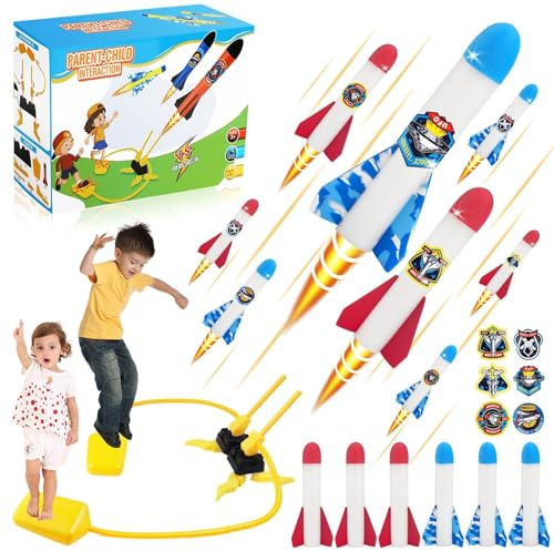 BBWELL Fusée Plastique Kit, Lance Fusée Pédale pour Enfants, Jouets Extérieurs 3-12 Ans, Cadeau Anniversaire Garçon Fille