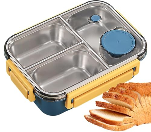 Insulated Lunch Box, 3 Compartments Food Storage Container, Portable Thermal Hot Food Container, Leakproof 304 Stainless Steel Lunch Box for Camping Travel School Work