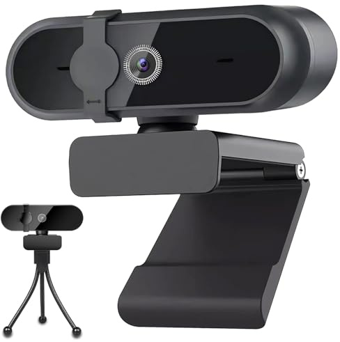 Gubbett Webcam 1080P Full HD, Webcam PC con micrófono, cámara web USB con trípode, para ordenador de sobremesa y portátil, para vídeo, estudio, videoconferencia, grabación, juegos, cursos en línea