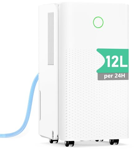Deumidificatore, 12L/Giorno Deumidificatore Ambiente Casa Muffa, Deumidificatori Portatile Silenzioso, Controllo Umidità, Funzione Asciugatrice, Sbrinamento Automatico, Adatto 100 m³