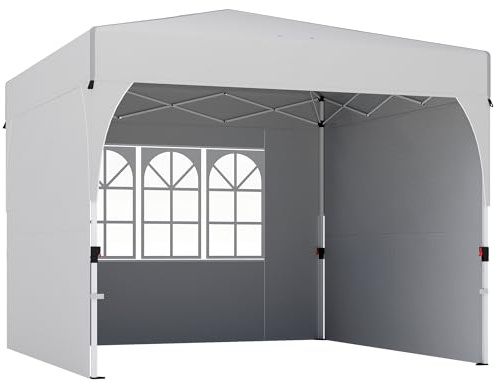 Outsunny Trädgårdspaviljong 3 x 3 m popup, höjdjusterbart hopfällbart tält, UV50+ skydd, hopfällbar paviljong med 3 sidoväggar, 4 sandväskor, bärväska, enkel montering, grädde
