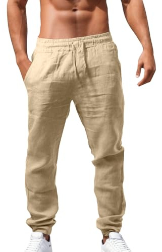 Pantaloni Uomo Estivi ,Lino Di Pantalone Leggero Eleganti Leggeri Cotone Con Elastico In Vita Estivo Casual Coulisse Da Lavoro Tute Pantalaccio Larghi Tasche Laterali Tuta Estiva,Khaki,kaki,L
