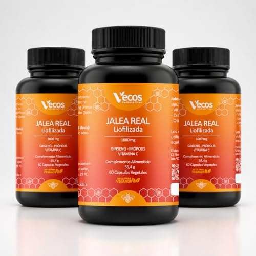 180 Cápsulas Jalea Real Pura Liofilizada 1000 mg con Vitamina C ginseng y Própolis Aumenta la Energía y Vitalidad Reduce el Cansancio Sin Azúcar