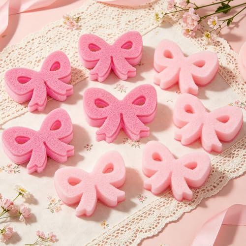PRESSINART 12 söta rosa knutformade kökssvamp för tvätt av diskmedel dubbelsidig disksvamp absorberande och reptålig idealisk för sommarrengöring av kök och