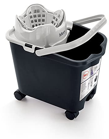 Mery | Cubo con Escurridor Automático | Cubo Fregona con Ruedas | Capacidad: 14L | Polipropileno | Acero | Gris Claro y Gris Oscuro