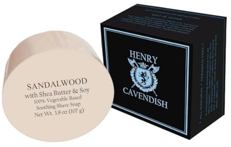 Henry Cavendish Sandalwood Shave Soap for Men & Women - Premium Quality, All Natural, moisturizing Shaving Puck made with Shea Butter & Coconut Oil for a Smooth Comfortable Shave. 4 Oz Puck Refill