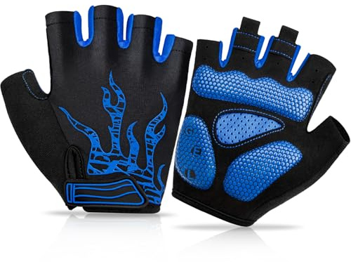 BTNEEU Gants Cyclisme Demi-Doigts Gants Velo Gel Anti-Choc Anti-Dérapage, Respirant Gant Demi Doigt Mitaines Velo Homme, Gants VTT Gel Été de Fitness Sport Escalade pour Homme et Femme (Bleu, L)