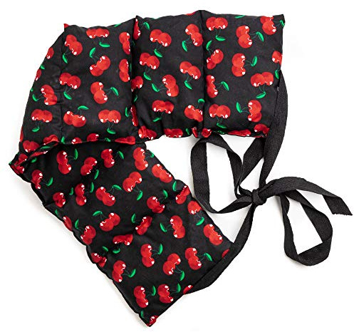 Coussin aux graines de lin compartimenté en 7 avec sangles, 65x15 cherry-black - Coussin thermique aux graines pour dos et reins utilisable chaud ou froid