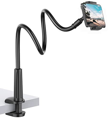 Gooseneck Phone Holder, Flexible Cell Phone Stand Holder for Bed Lazy Arm Mount 360 Adjustable Clamp Bracket for iPhone 16 15 14 13 12 11 Pro Samsung 4-6.5