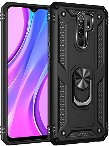 Max Power Digital Funda para móvil Xiaomi Redmi 9 con Anillo Giratorio 360 Metálico Imán Carcasa Magnética Rígida Antigolpes Resistente Soporte Bumper Case (Xiaomi Redmi 9, Negro)