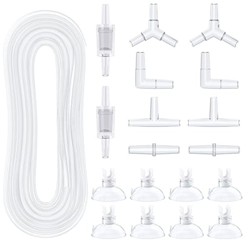 Pawfly Aquarium Tuyau De 7,5 m Kit d'Accessoires pour Pompe à Air Standard avec Connecteurs, Ventouses Et Clapets Anti-Retour Et Clapets Anti-Retour pour l'Aération des Aquariums