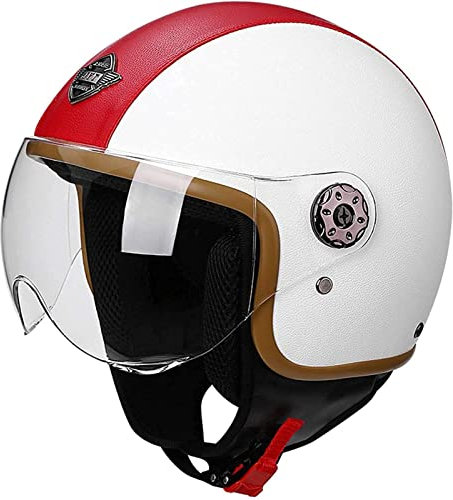 Motorrad Jethelm Für Erwachsene Mit Visier, Vintage Leder Motorradhelm, ECE Zertifiziert Scooter / Batterie Auto Motorrad Lederhelm Für Scooter Bike Cruiser Halbhelm D,L=58-60CM