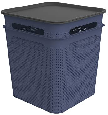 Rotho Brisen 2er-Set Aufbewahrungsbox 18l mit Deckel, Kunststoff (PP recycelt), blau, 2x18l (29.5 x 29.5 x 33.4 cm)