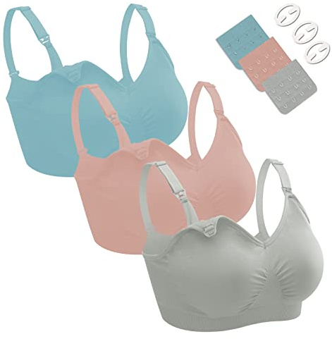 Dresime Sujetadores Lactancia, 3 Piezas Sin Aros Sujetadores de Maternidad Ultra Confort Sujetador Premama para Mujeres con con Extra brazaletes y Ganchos