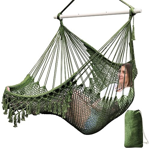 Chihee Hängesessel Große Hängematte Stuhl Weich gesponnene Baumwolle Seil Weben Stuhl,Starke Spreizstange aus Metall Breite Sitzfläche Spitze Schaukel Stuhl Innen Außen Garten Hof Thema Dekoration